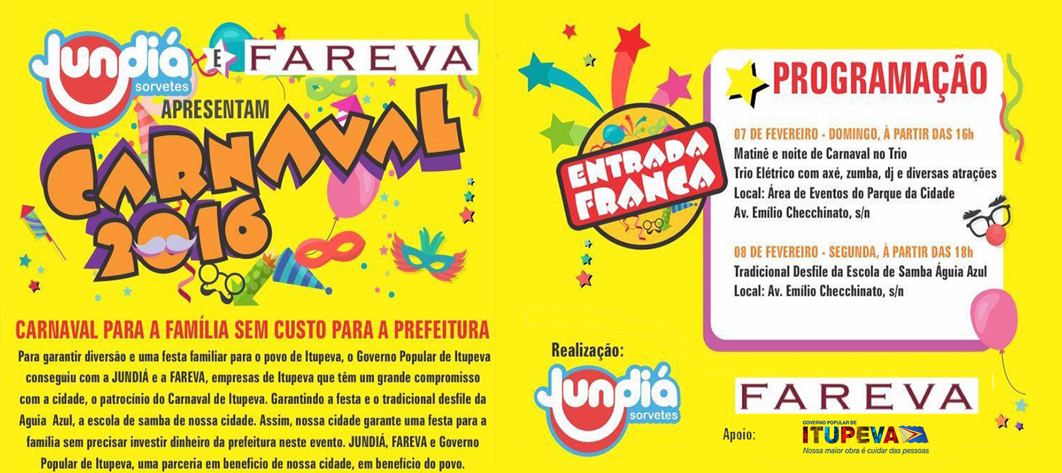 Notícias - Confira a Programação de Carnaval 2016 de Itupeva e o que abre e fecha - Jundiai - Itupeva - SP